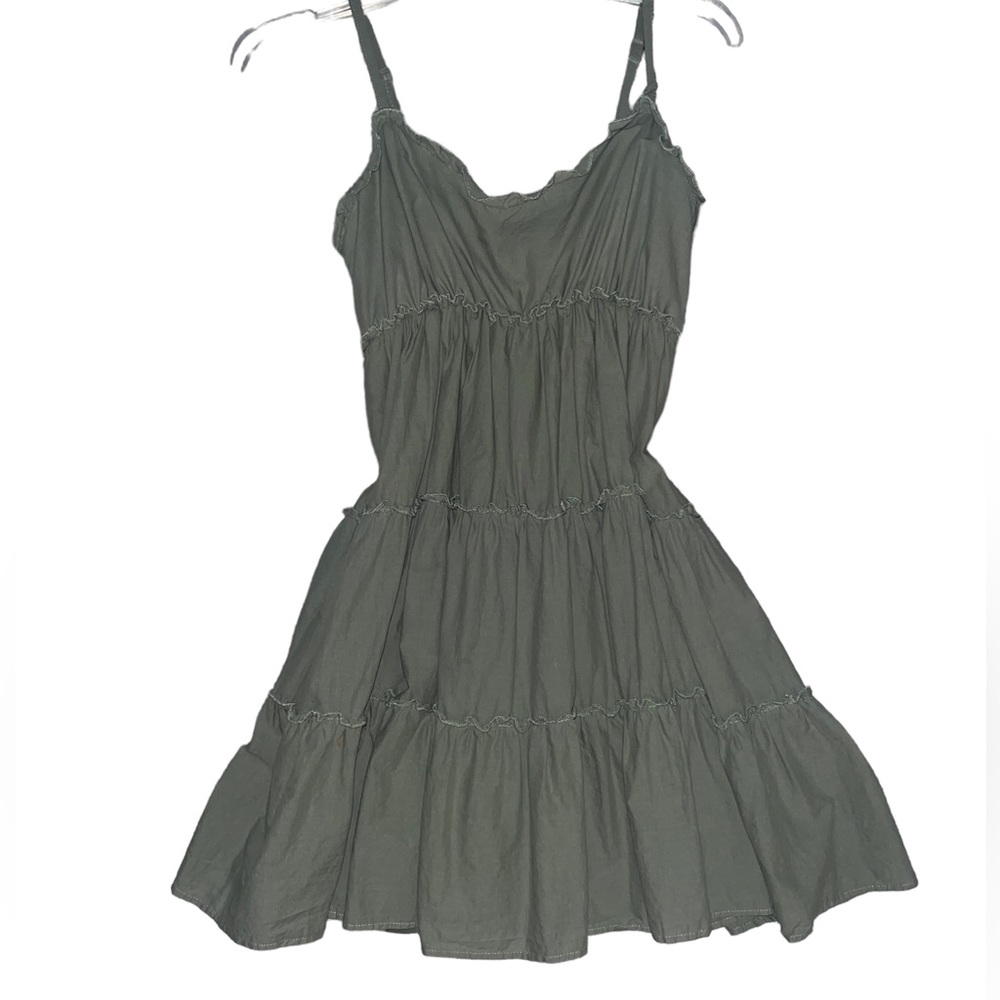 green ruffle mini dress